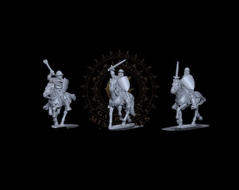 14th Century Mounted Men At Arms With Hand Weapons Set 2 28mm 1/56