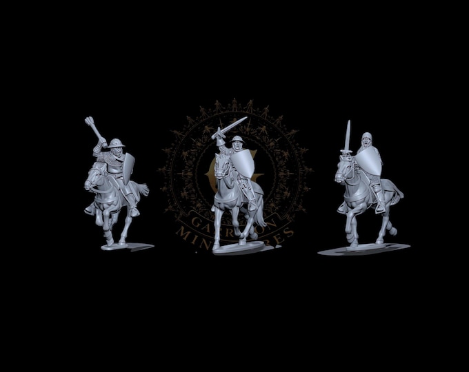 14th Century Mounted Men At Arms With Hand Weapons Set 2 28mm 1/56