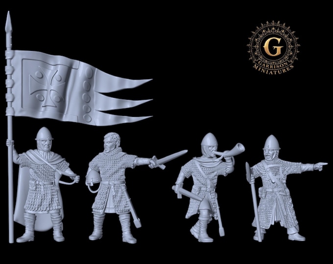 Norman Command Group 1066 Hastings: 28mm Unpainted Wargames & Diorama Miniatures