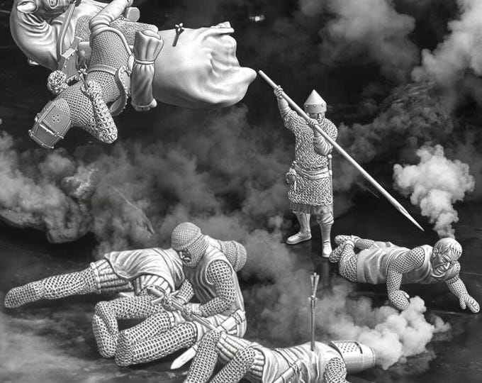Knights Casualties X7 Medieval etc -- 28mm 1/56 Wargames and Collectors Figures by Northern Crusades for Garrison Miniatures
