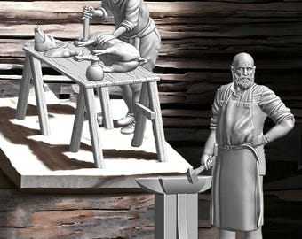 Medieval Blacksmith and Butcher -28mm (1/56)