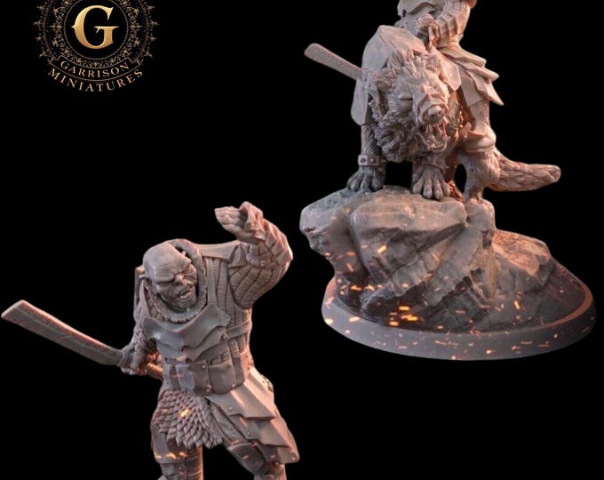 Assault Orc Warleader Foot and Mounted on Warg 28mm 1/56