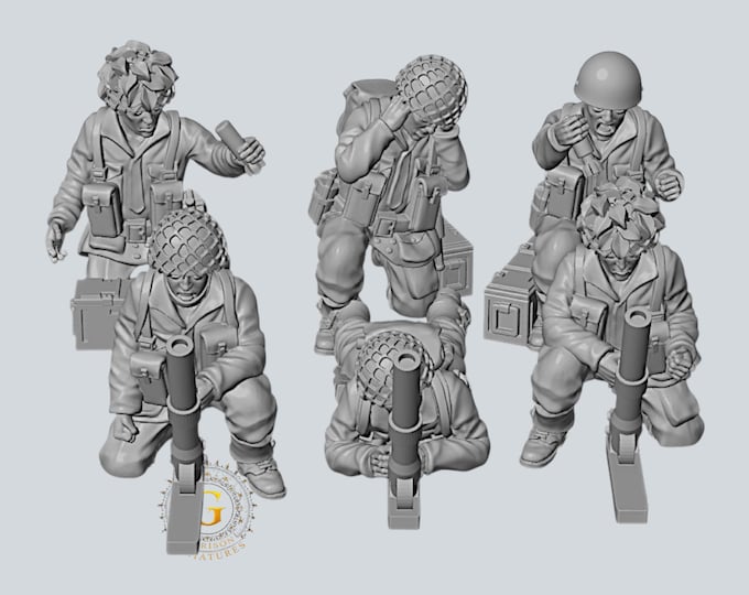 British Red Devils Light Mortars X11 28mm & 20mm WW2 Unpainted Resin Miniatures