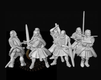Highlanders with Claymores X7 28mm Medieval Unpainted Resin Wargame Miniatures