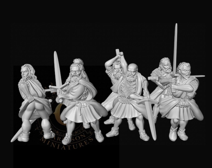 Highlanders with Claymores X7 28mm Medieval Unpainted Resin Wargame Miniatures
