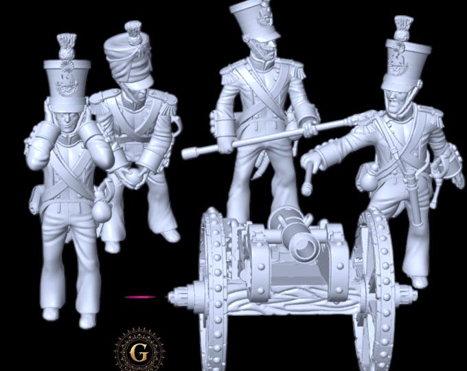 Napoleonic French Foot Artillery Set 2 28mm 1/56 Waterloo / Peninsula
