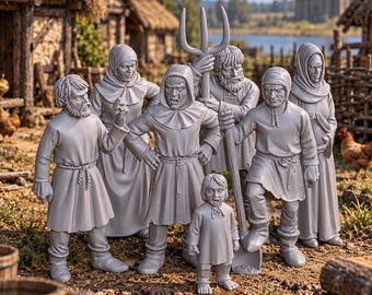 Dark Ages Villagers X7 28mm Medieval Unpainted Resin Wargame Miniatures