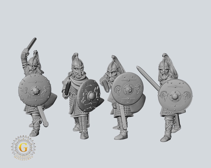 Saxon Thanes on Foot with Swords X4 28mm Dark Ages Unpainted Resin Miniatures