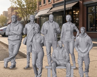 Modern Commuters N Scale 1:160 People, Set of 7 - Unpainted Resin City Figures