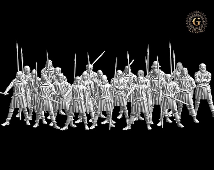 Medieval Peasant Army at Rest 28mm 1/56