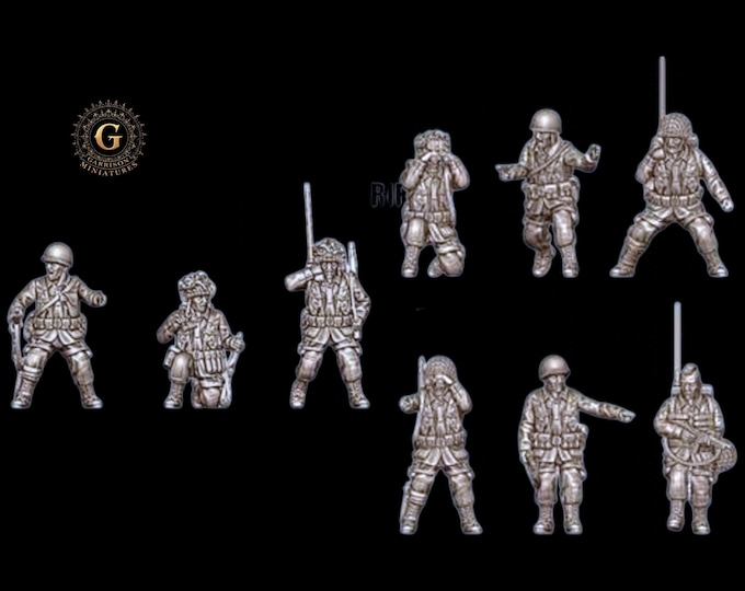 WW2 US Airborne HQ X9 Figures ideal Bolt Action Unpainted 28mm Wargames Collectors Figures by Garrison Miniatures