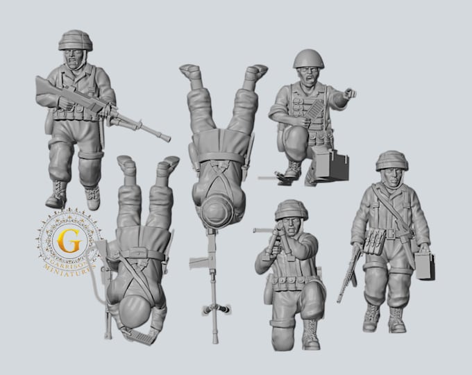 Italian Folgore Paratroops LMGs X6 28mm & 20mm WW2 Unpainted Resin Figures