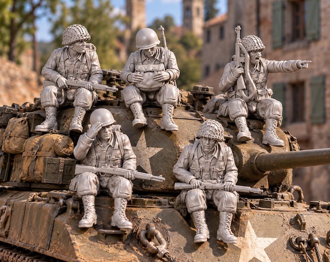 WW2 US Airborne Tank Riders x5  20mm 28mm Unpainted Resin Wargame Miniatures
