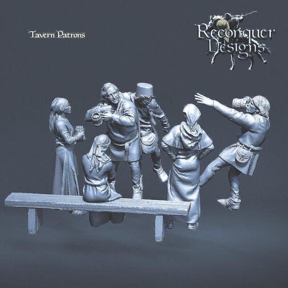 Tavern Patrons: 28mm Medieval Unpainted Resin Wargame Miniatures