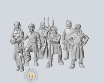 Peasants X7 28mm Dark Ages Unpainted Resin Wargame Miniatures