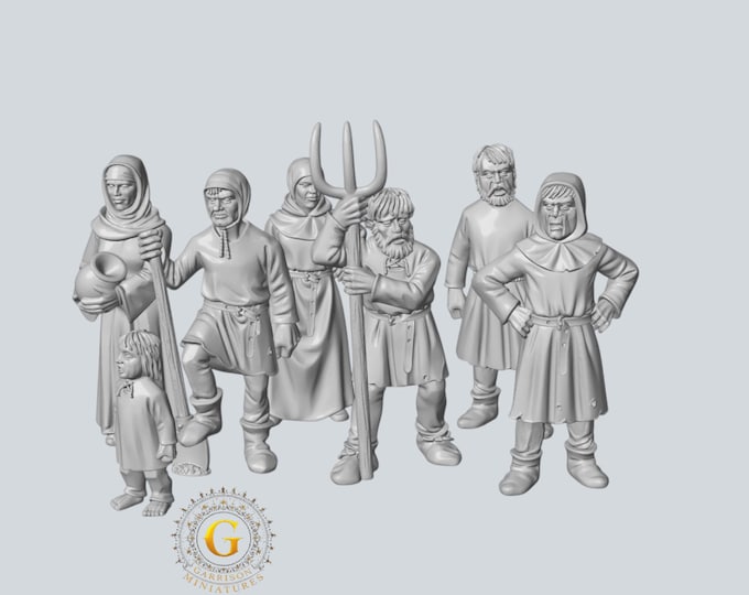 Peasants X7 28mm Dark Ages Unpainted Resin Wargame Miniatures