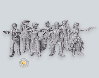 Female Gunslingers X7 28mm Wild West Unpainted Resin Wargame Miniatures
