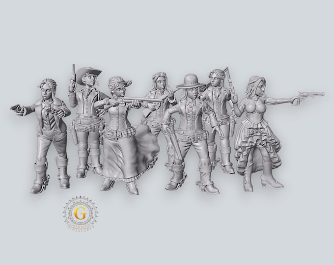 Female Gunslingers X7 28mm Wild West Unpainted Resin Wargame Miniatures