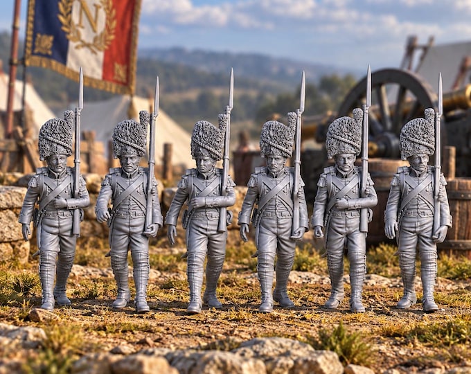 French Old Guard Grenadiers in Full Dress 28mm Napoleonic Unpainted Resin Wargame Figures