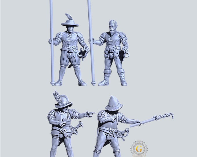 Spanish Empire Artillery Crew X4 28mm Medieval Unpainted Resin Wargame Miniatures