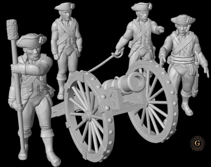American War Independence Howitzer & 4 Crew, 28mm 1/56 Wargames and Collectors Figures by Eskice for Garrison Miniatures