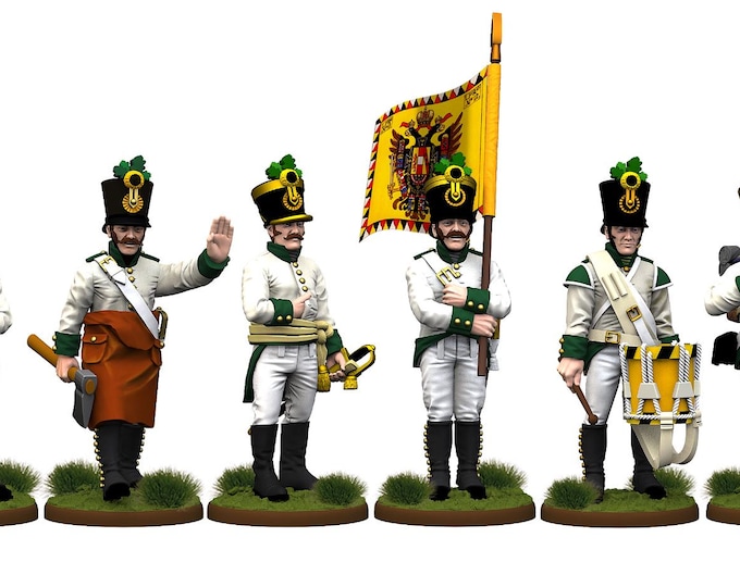 UNPAINTED Austrian German Fusiliers Command - 28mm 1/56 Wargames and Collectors Figures by Garrison Miniatures