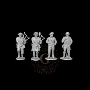 28mm WW2 Field-marshal Montgomery, Guard & Pipers, British 8th Army, Unpainted Resin Historical Wargame Figures