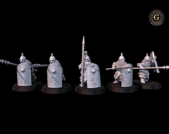 Dwarf Warriors Spears,and Tower Shields 28mm 1/56
