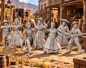 Female Gunslingers 28mm/32mm Wild West Unpainted Resin Miniatures