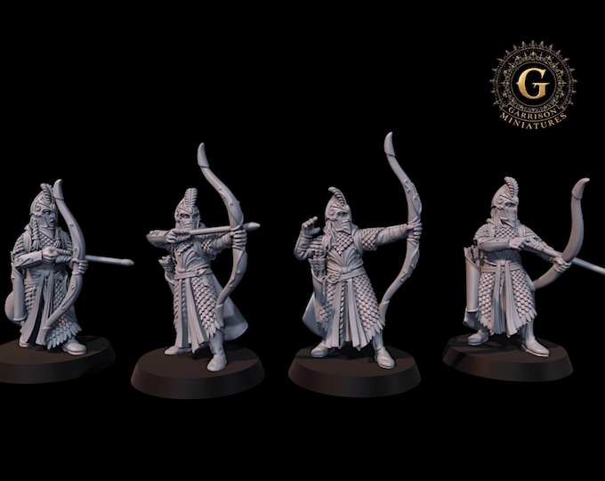 High Elf Archers X4 ideal for LOTR MESBG etc 28mm 1/56 Wargames and Collectors Figures by Medbury Miniatures for Garrison Miniatures