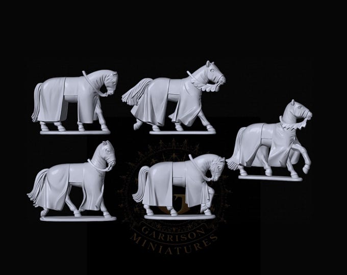 Medieval Caparisoned Robed Horses Set of 5 : 28mm