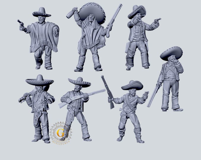 Mexican Outlaws X7 28mm and 32mm Wild West Unpainted Resin Miniatures