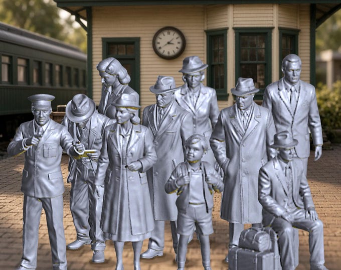 1940s Bus Depot People N Scale 1:160 Figures, Set of 10 - Unpainted Resin