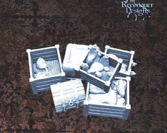 Medieval Camp Supplies Crate Stack, 28mm 1/56