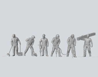 Construction Workers X6 1:87 HO Scale Modern Railroad Railway Layout Figures
