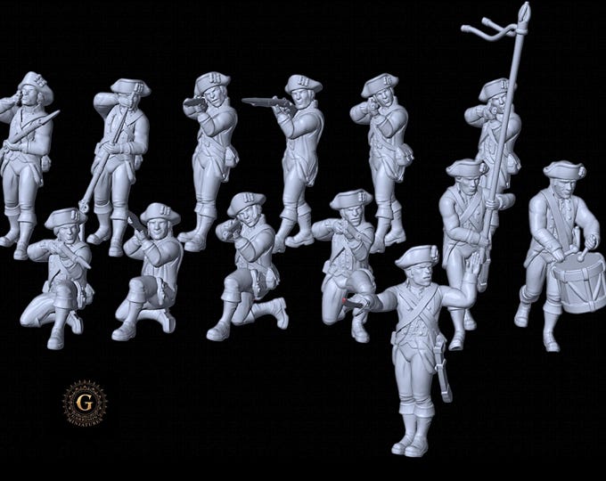 Revolutionary War/AWI Continental Infantry Firing Line Figures 28mm 1/56