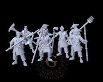 Chinese Cathay Peasant Militia with Farm Tools X7 28mm