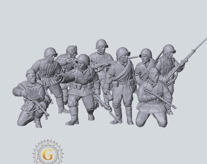 28mm Red Army  Light Rifle Squad X9 WW2 Unpainted Resin Miniatures