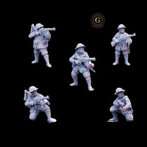 WW2 Chinese NRA Infantry with SMGs - x5 ideal Bolt Action 28mm 1/56 Wargames and Collectors Figures by Kyoushuneko for Garrison Miniatures