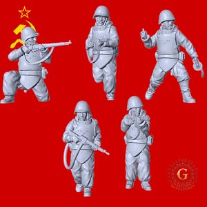 WW2 Red Army Assault Engineers X5 28mm 1/56 Scale Wargames & Collectors Figures by Garrison Miniatures