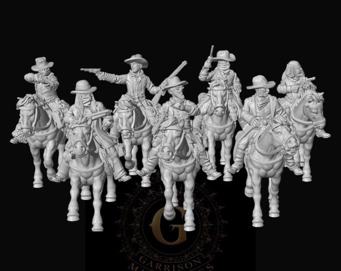 HO Scale Wild West 1/87 Unpainted Resin Mounted Outlaws Miniatures Train Layout