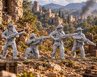 Australian Flamethrower Team X4 28mm WW2 Unpainted Resin Wargame Miniatures