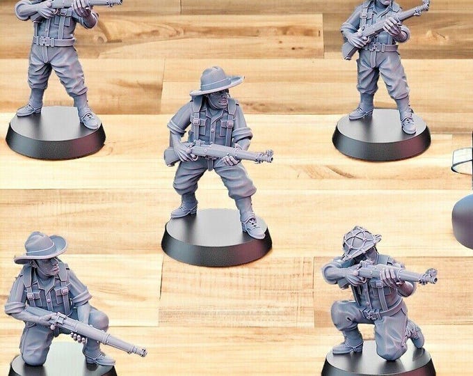 WW2 Pacific Theater Australian Army Riflemen X5 28mm