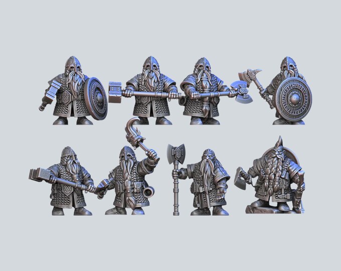 Dwarf District Guards X8 28mm Fantasy Unpainted Resin Wargame Miniatures