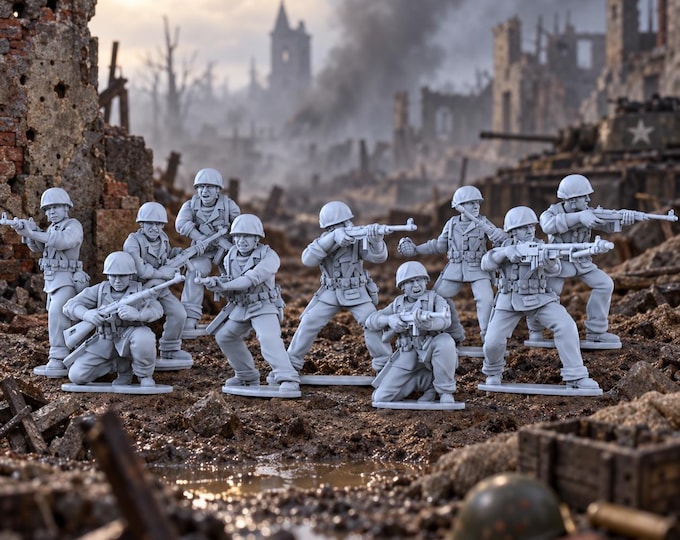 US Marines X10  28mm WW2 Unpainted Resin Wargame Miniatures