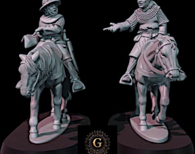 Mounted Medieval Sergeants Arguing -   28mm 1/56