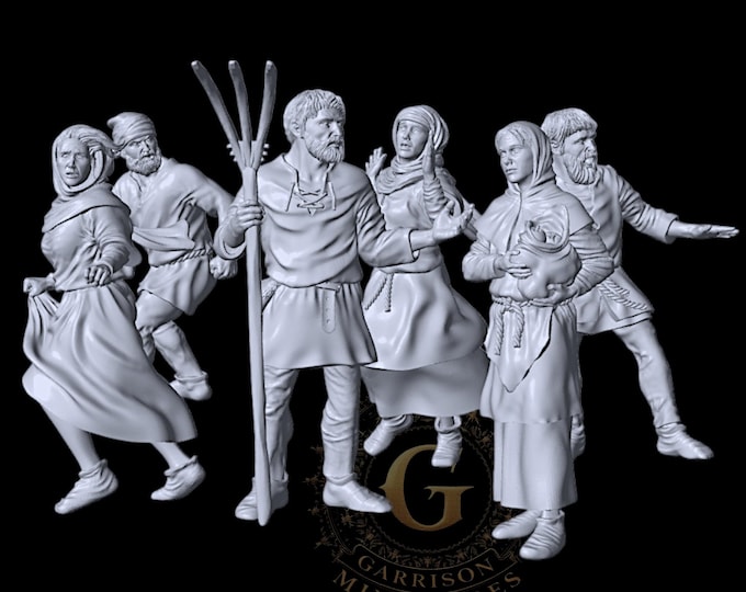 Fleeing Medieval Villagers Set A  28mm 1/56