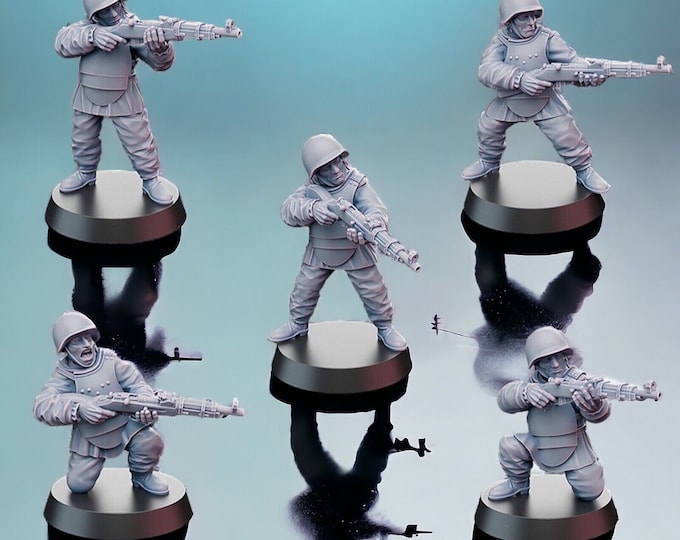 WW2 Soviet Assault Engineers Rifles 5X 28mm 1/56 Wargames and Collectors Figures by Kyoushuneko for Garrison Miniatures