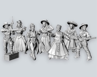 Female Gunslingers 28mm/32mm Wild West Unpainted Resin Miniatures