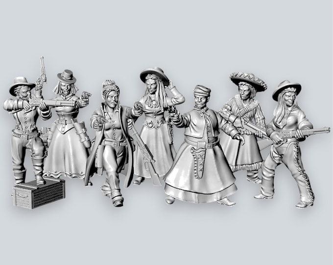 Female Gunslingers 28mm/32mm Wild West Unpainted Resin Miniatures